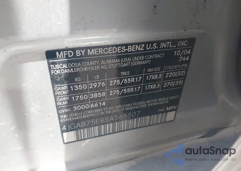 2005 Mercedes-Benz Ml 500 4Matic from USA, damaged, VIN 4JGAB75E85A561507